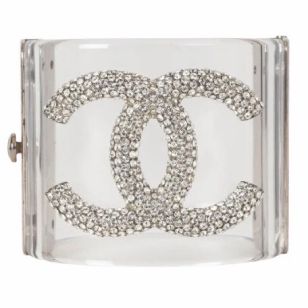 CHANEL Clear Acrylic Cuff with Crystal CC Emblem